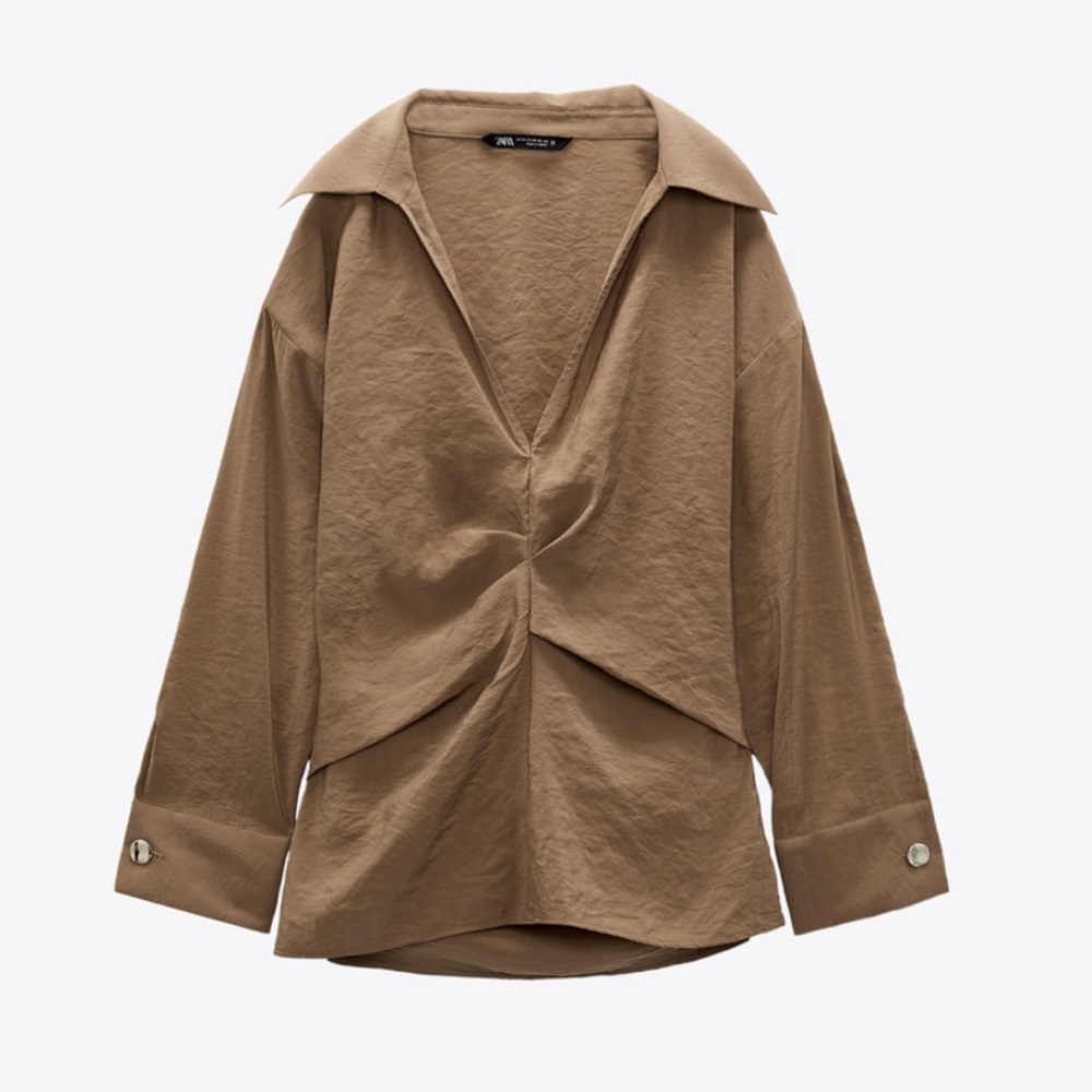 Zara tan gathered shirt